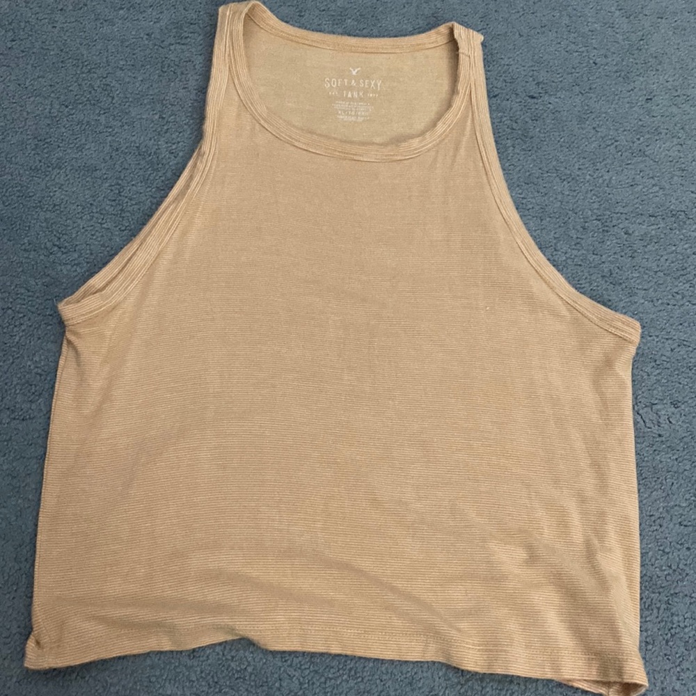 yellow and white lined crop tank top